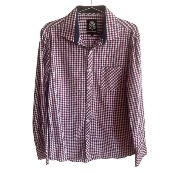 Men’s English Laundry Red & White Houndstooth Button  Down Long Sleeve Shirt - Picture 1 of 12